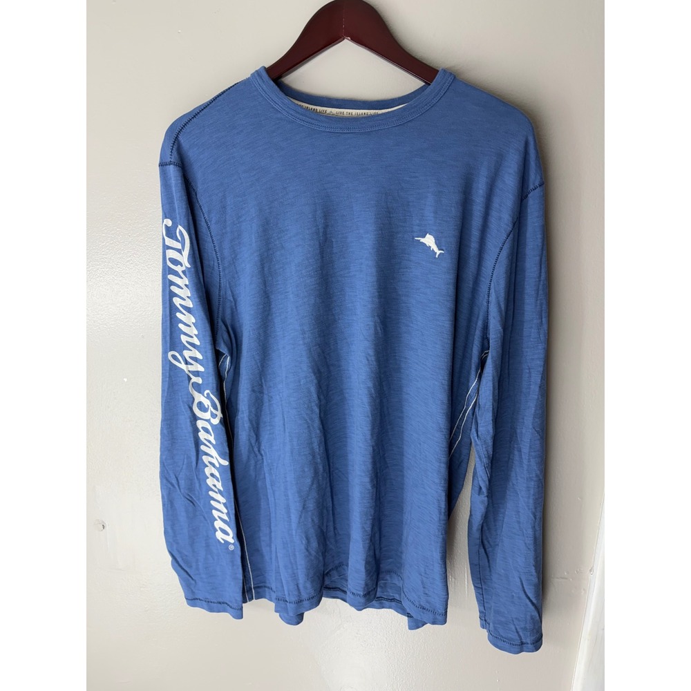 Tommy Bahama Mens Blue Long Sleeve Marlin American Flag Graphic T-Shirt Medium
